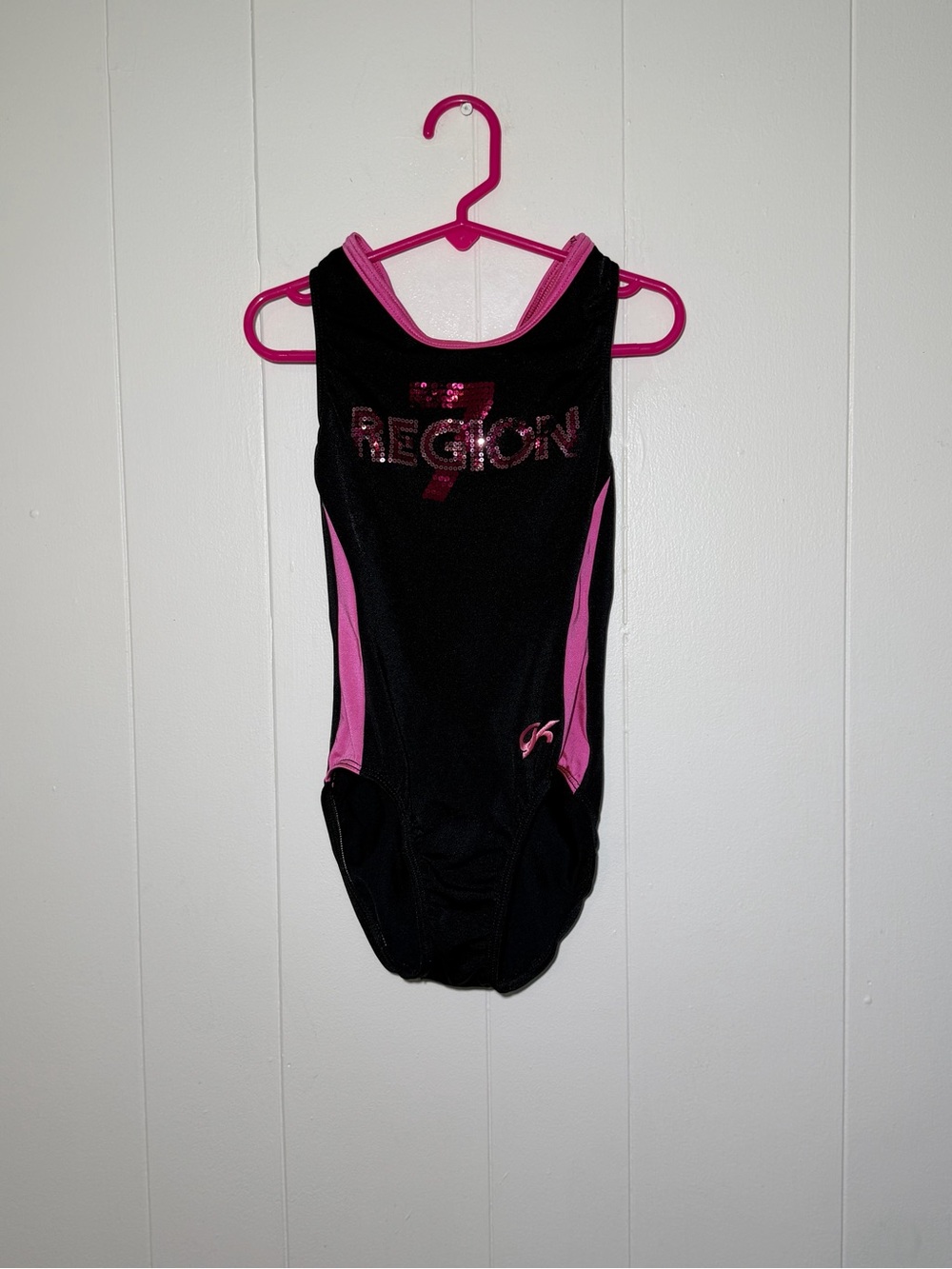 GK Black and Pink Kids One-Piece Leotard with Sequin 'Region' Accent